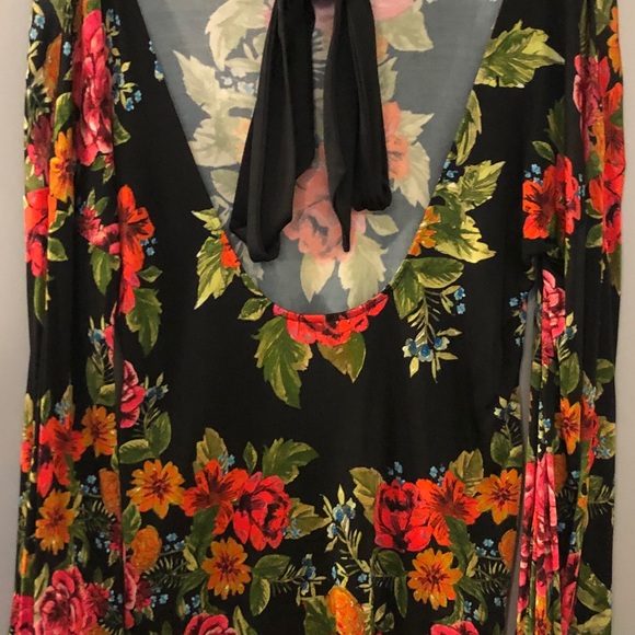 Ladies Small Free People Black Floral Mini Dress - Picture 6 of 7